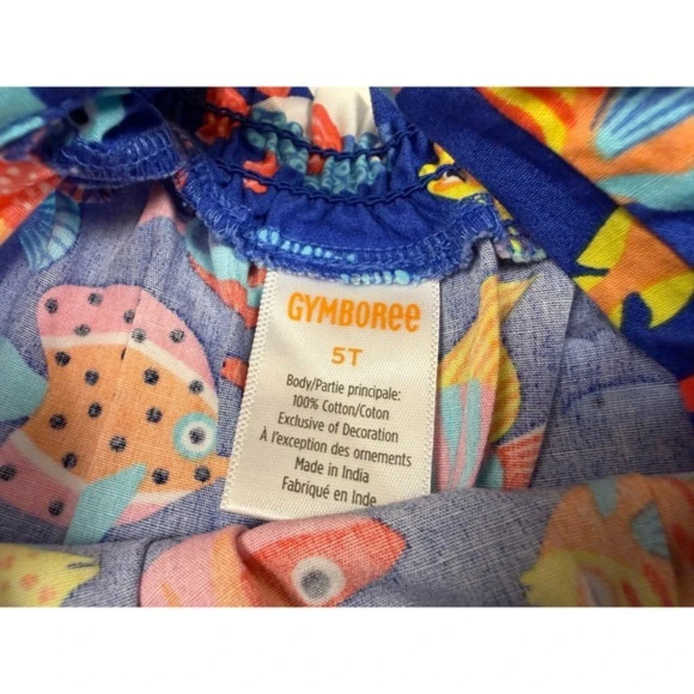 Gymboree Dress Tropical Fish Cotton 5T Blue Tiered Summer Sun‎ Dress Sleeveless